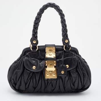 Pre Owned Miu Miu Black Matelassé Leather Coffer Frame Satchel