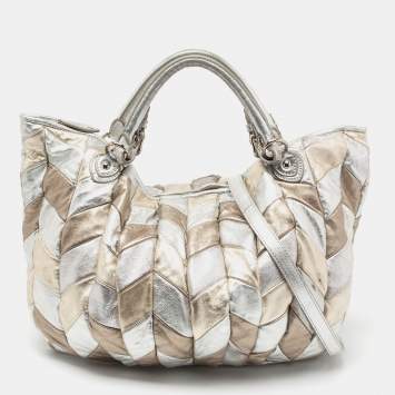 Pre Owned Miu Miu Metallic Silver/Gold Leather Harlequin Tote