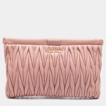 Pre Owned Miu Miu Pink Matelassé Leather Clutch