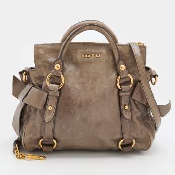 Pre Owned Miu Miu Taupe Vitello Lux Leather Bow Satchel