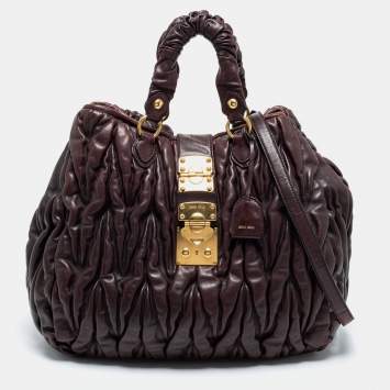 Pre Owned Miu Miu Brown Matelasse Leather Shopping Tote