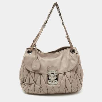 Pre Owned Miu Miu Beige Matelasse Leather Sacca 2 Shoulder Bag