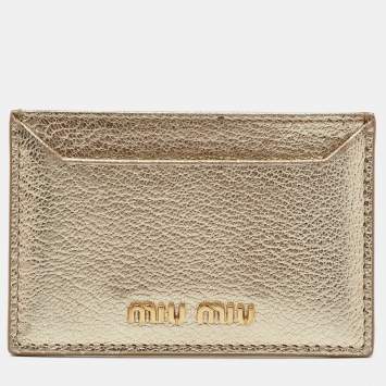 Pre Owned Miu Miu Metallic Gold Madras Leather Card Holder