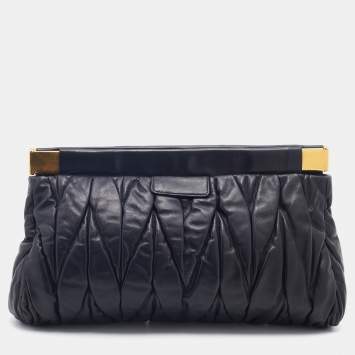 Pre Owned Miu Miu Black Matelasse Leather Clutch