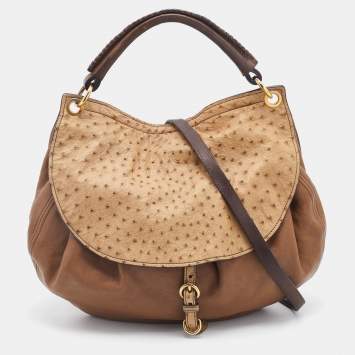 Pre Owned Miu Miu Tri Color Ostrich and Leather Top Handle Bag