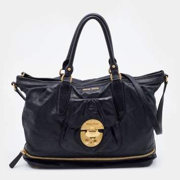 Pre Owned Miu Miu Black Vitello Lux Leather Satchel