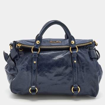 Pre Owned Miu Miu Blue Vitello Lux Leather Bow Bag