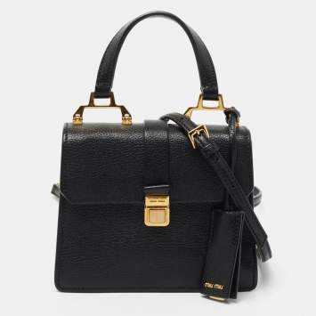 Pre Owned Miu Miu Black Leather Mini Madras Top Handle Bag