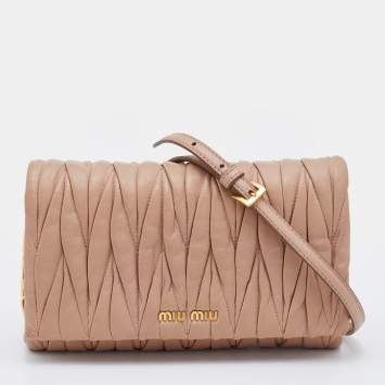 Pre Owned Miu Miu Beige Matelassé Leather Flap Shoulder Bag