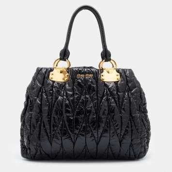 Pre Owned Miu Miu Black Matelassé Patent Leather Tote
