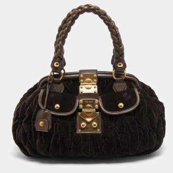 Pre Owned Miu Miu Brown Suede and Leather Coffer Frame Satchel