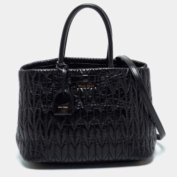 Pre Owned Miu Miu Black Matelassé Leather Bow Tote