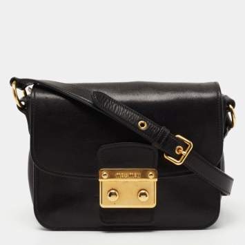 Pre Owned Miu Miu Black Madras Leather Crossbody Bag 