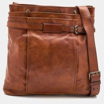 Pre Owned Miu Miu Brown Leather Shoulder Bag