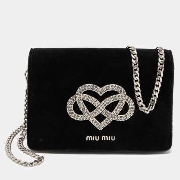 Pre Owned Miu Miu Black Velvet Embellished Shoulder Bag