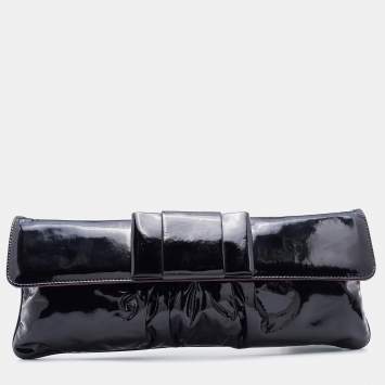 Pre Owned Miu Miu Black Patent Leather Long Flap Clutch