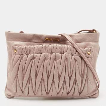 Pre Owned Miu Miu Pink Matelassé Leather Crossbody Bag 