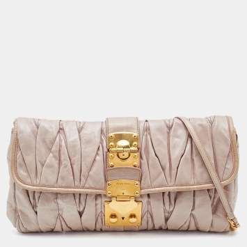 Pre Owned Miu Miu Beige Matelassé Leather Flap Shoulder Bag