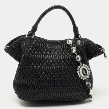 Pre Owned Miu Miu Black Matelassé Leather 2 Way Bag