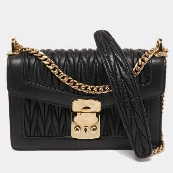 Pre Owned Miu Miu Black Matelassé Leather Confidential Shoulder Bag