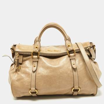 Pre Owned Miu Miu Olive Green Vitello Lux Leather Bow Bag