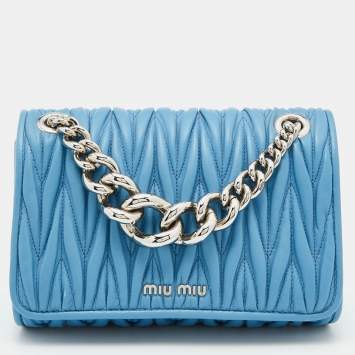 Pre Owned Miu Miu Blue Matelassé Leather Flap Crossbody Bag