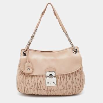 Pre Owned Miu Miu Pink Matelasse Leather Sacca 2 Hobo