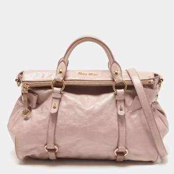 Pre Owned Miu Miu Pink Leather Bow Top Handle Bag