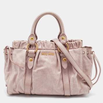 Pre Owned Miu Miu Pink Vitello Lux Gathered Leather Satchel 