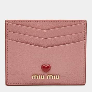 Pre Owned Miu Miu Pink Leather Heart Card Holder
