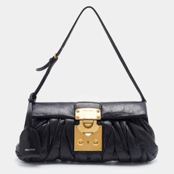 Pre Owned Miu Miu Black Matelasse Leather Pushlock Clutch Bag
