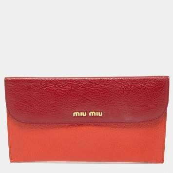 Pre Owned Miu Miu Orange/Red Madras Leather Flap Slim Pouch