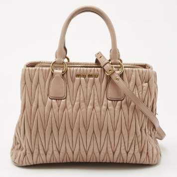 Pre Owned Miu Miu Beige Matelasse Leather Top Zip Tote