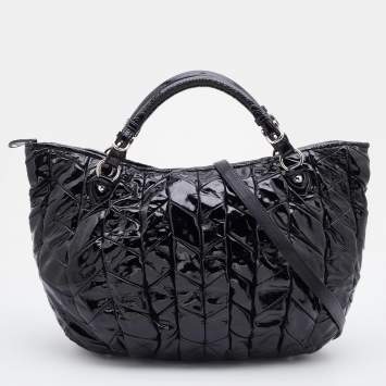 Pre Owned Miu Miu Black Quilted Patent Leather Hobo