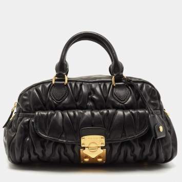 Pre Owned Miu Miu Black Matelassé Leather Bauletto Bowler Bag