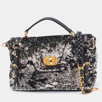 Pre Owned Miu Miu Multicolor Paillette Sequins Turnlock Top Handle Bag