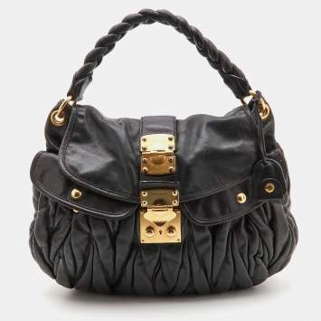 Pre Owned Miu Miu Black Matelassé Leather Coffer Bag