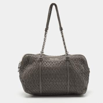 Pre Owned Miu Miu Grey Cloque Leather Chain Satchel