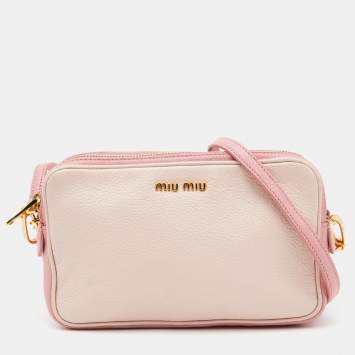 Pre Owned Miu Miu Two Tone Pink Madras Leather Double Zip Camera Bag
