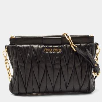 Pre Owned Miu Miu Black Matelasse Leather Frame Chain Crossbody Bag 