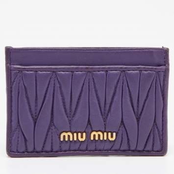 Pre Owned Miu Miu Purple Matelasse Leather Card Holder
