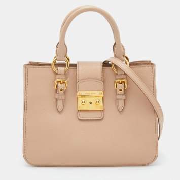 Pre Owned Miu Miu Beige Madras Leather Pushlock Tote