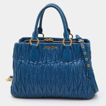 Pre Owned Miu Miu Blue Matelassé Leather Middle Zip Tote