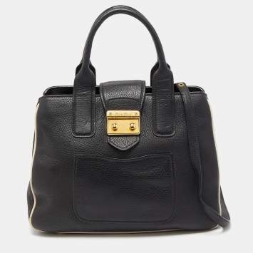 Pre Owned Miu Miu Black/White Vitello Caribu Leather Satchel
