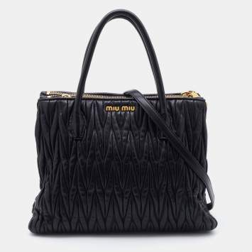 Pre Owned Miu Miu Black Matelasse Leather Double Zip Tote