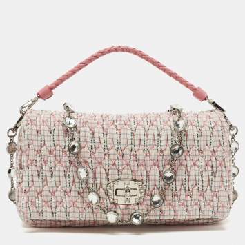 Pre Owned Miu Miu Pink/Multicolor Matelassé Fabric Crystal Cloque Shoulder Bag