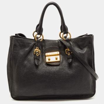 Pre Owned Miu Miu Black Madras Leather Pushlock Tote