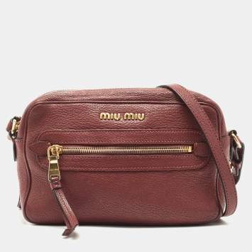 Pre Owned Miu Miu Burgundy Leather Double Zip Camera Crossbody Bag