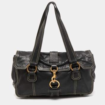 Pre Owned Miu Miu Black Leather Flap Shoulder Bag