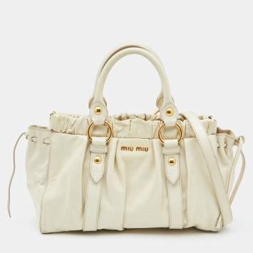 Pre Owned  Miu Miu Cream Vitello Gathered Leather Tote